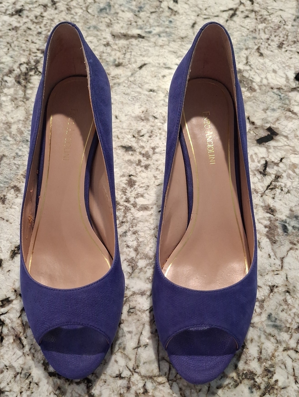 Enzo Angiolini Women's Royal Blue Purple Suede Leather Peep-Toe Heels